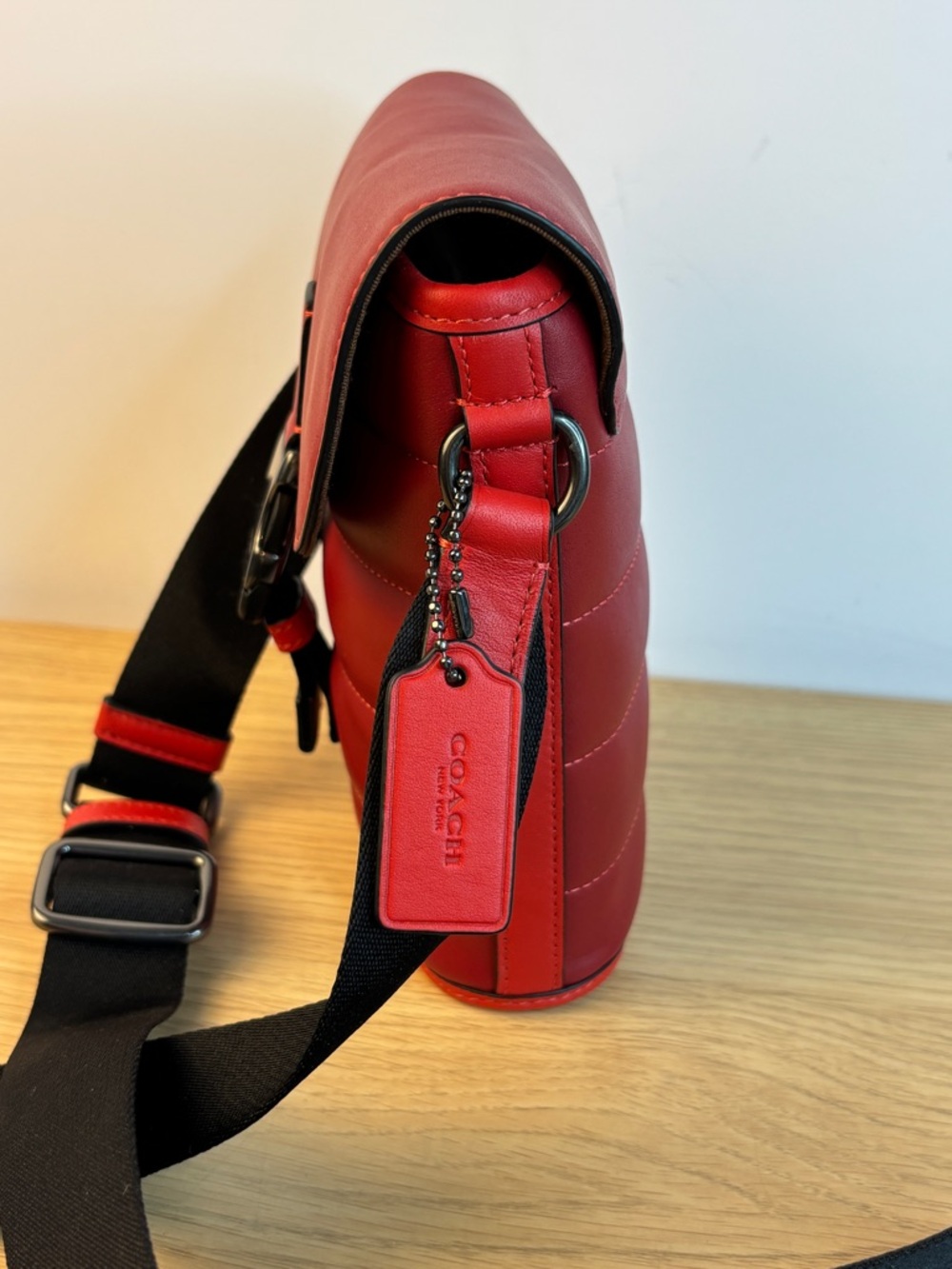 Coach Red/Black Track Small Flap Crossbody with Quilting Unisex Like New! - Picture 4 of 15